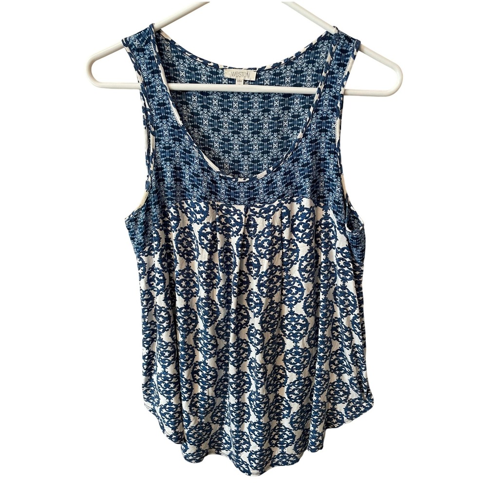 Weston‎ Womens Blue Mixed Print Sleeveless Top Size M Geometric Medallion